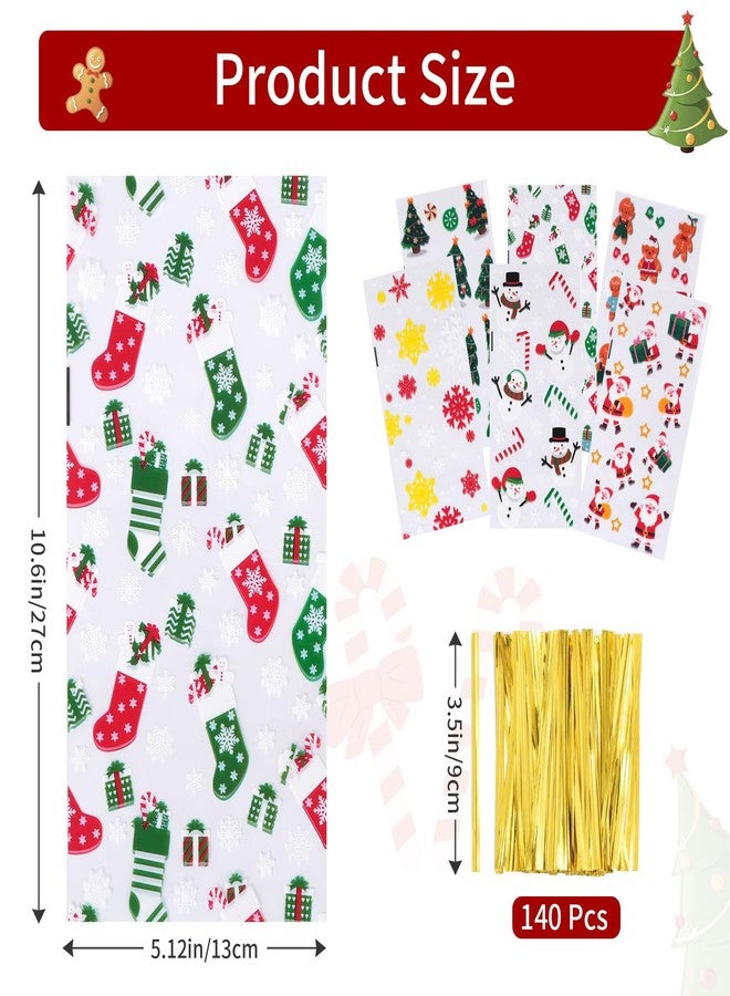 iefoah Christmas Treat Bags - 120pcs Clear Plastic Gift Bags with Twist Ties for Cookies, Candy Goodie Christmas Party Supplies - Image 2